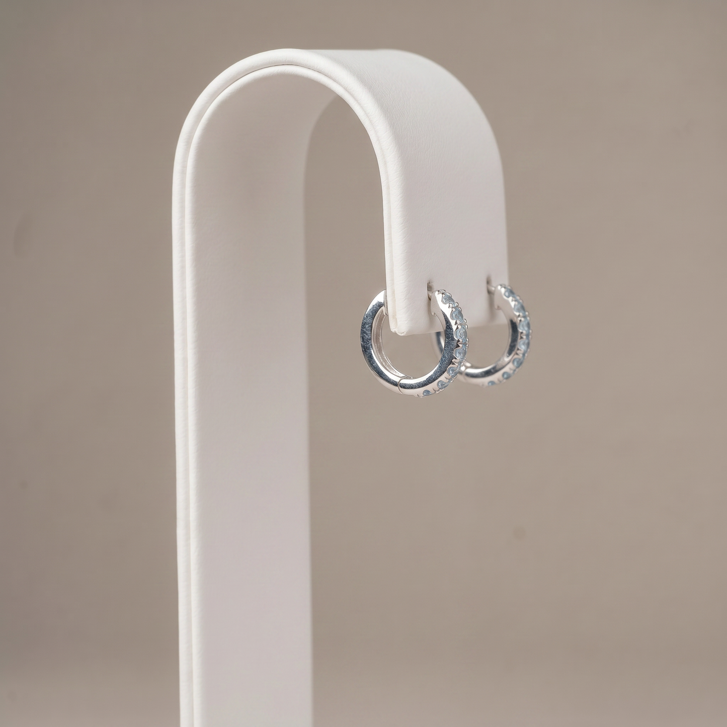 10mm Sterling Silver Aquamarine CZ Huggie Hoops