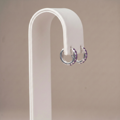 10mm Sterling Silver Amethyst CZ Huggie Hoops