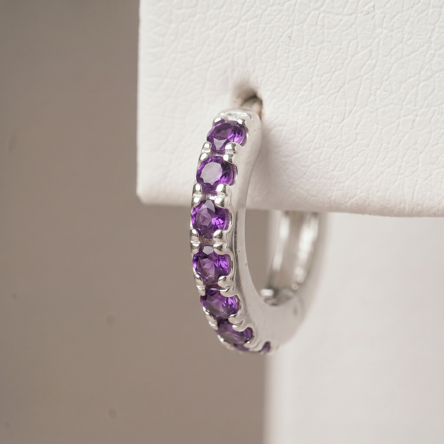 10mm Sterling Silver Amethyst CZ Huggie Hoops