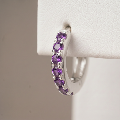 10mm Sterling Silver Amethyst CZ Huggie Hoops