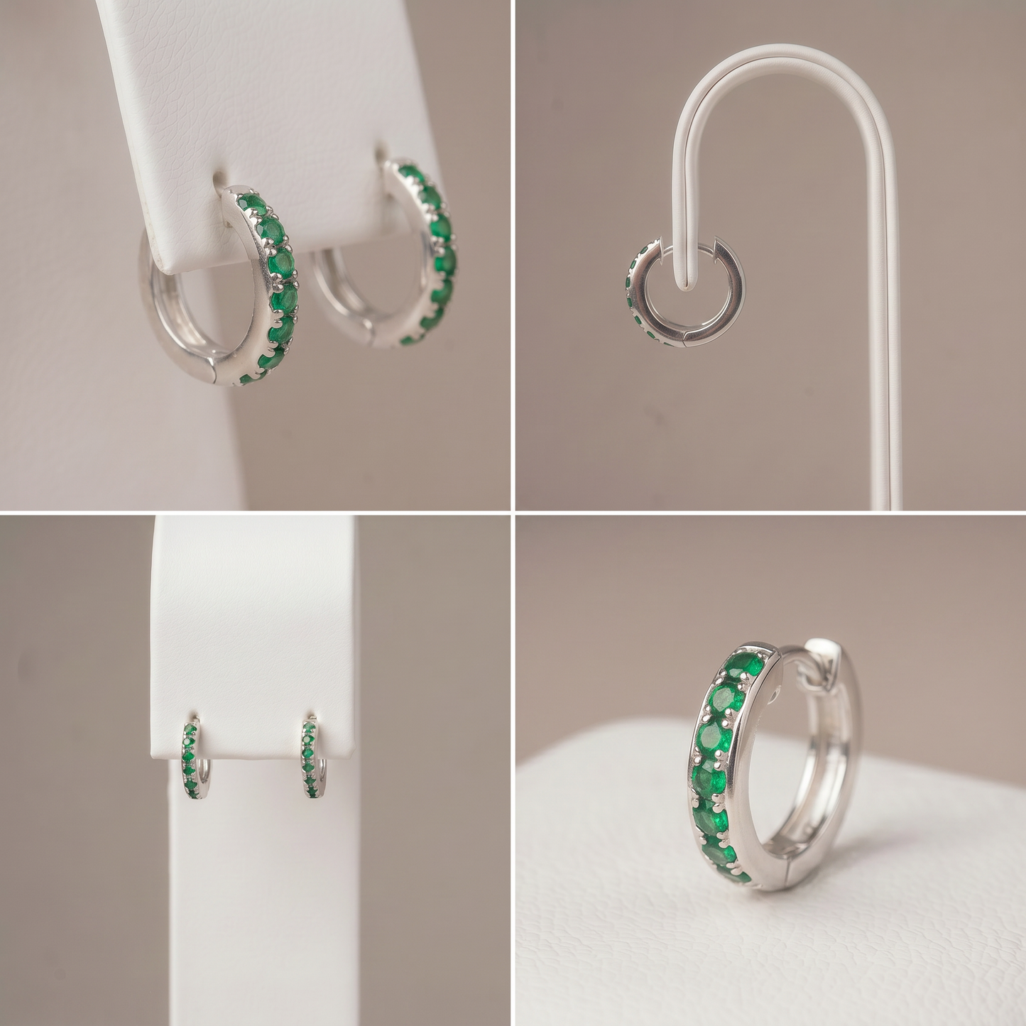 10mm Sterling Silver Emerald CZ Huggie Hoops
