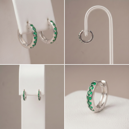 10mm Sterling Silver Emerald CZ Huggie Hoops
