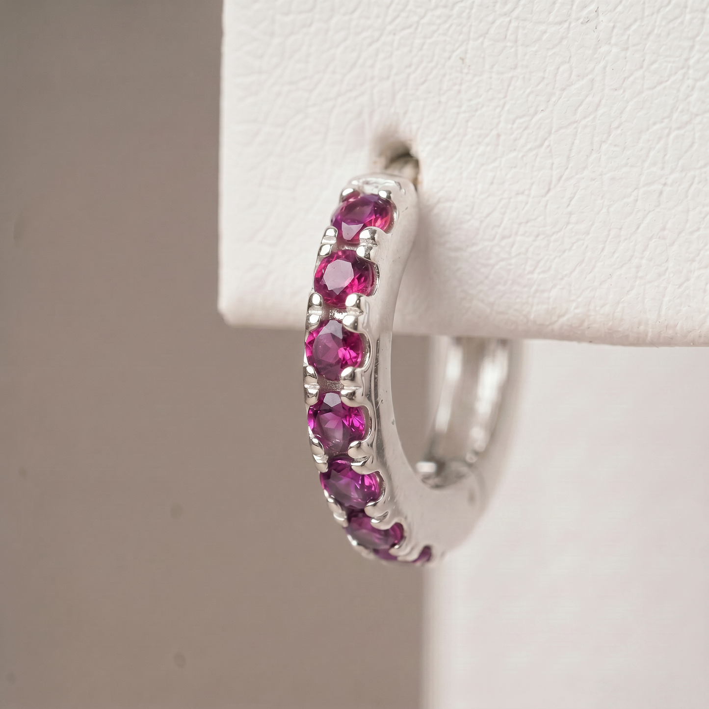 10mm Sterling Silver Ruby Red CZ Huggie Hoops