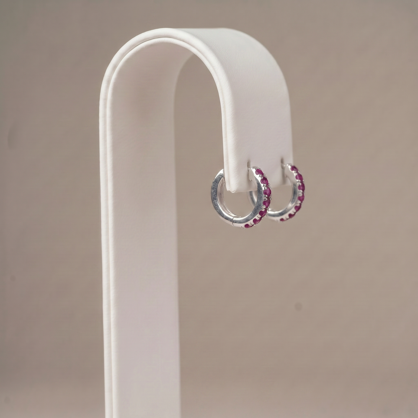 10mm Sterling Silver Ruby Red CZ Huggie Hoops