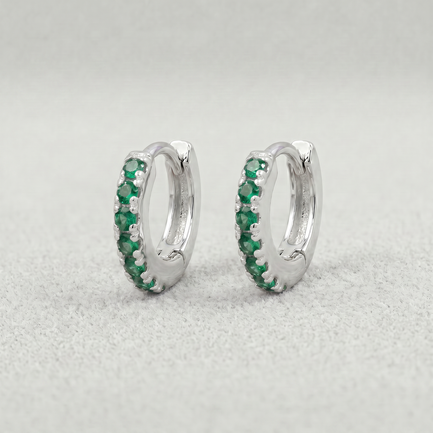 10mm Sterling Silver Emerald CZ Huggie Hoops