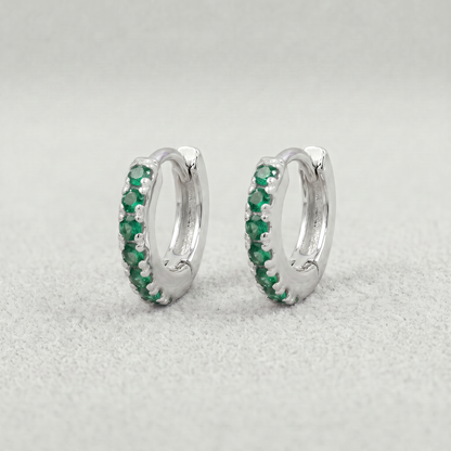10mm Sterling Silver Emerald CZ Huggie Hoops