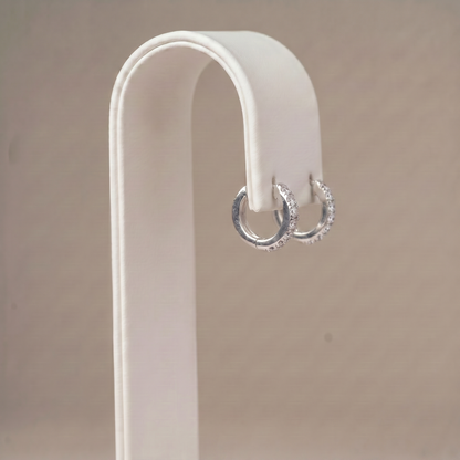 10mm Sterling Silver Pavé CZ Huggie Hoops