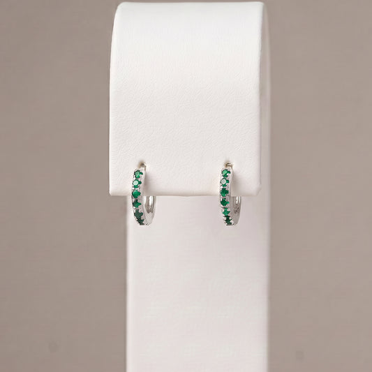 10mm Sterling Silver Emerald CZ Huggie Hoops