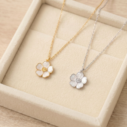 Mother-of-Pearl/Enamel Sakura Flower Necklace
