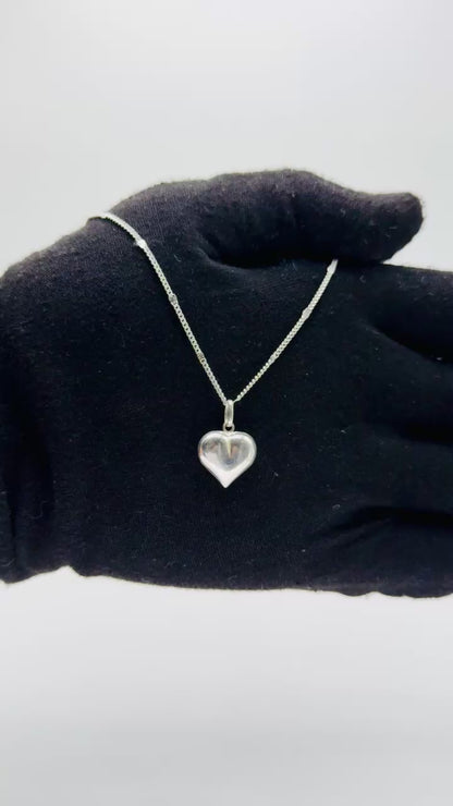 925 Sterling Silver Stamped Curb Chain With Heart Pendant Necklace Diamond Cut – Valentine’s Day Romantic Gift for Her, Minimalist Love Jewellery