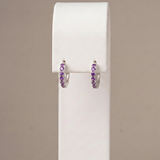 10mm Sterling Silver Amethyst CZ Huggie Hoops