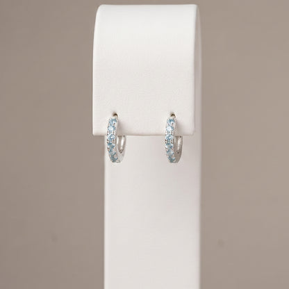 10mm Sterling Silver Aquamarine CZ Huggie Hoops