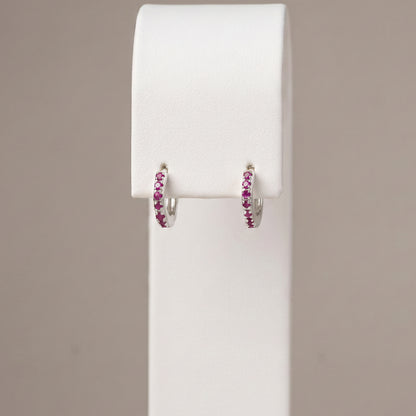 10mm Sterling Silver Ruby Red CZ Huggie Hoops