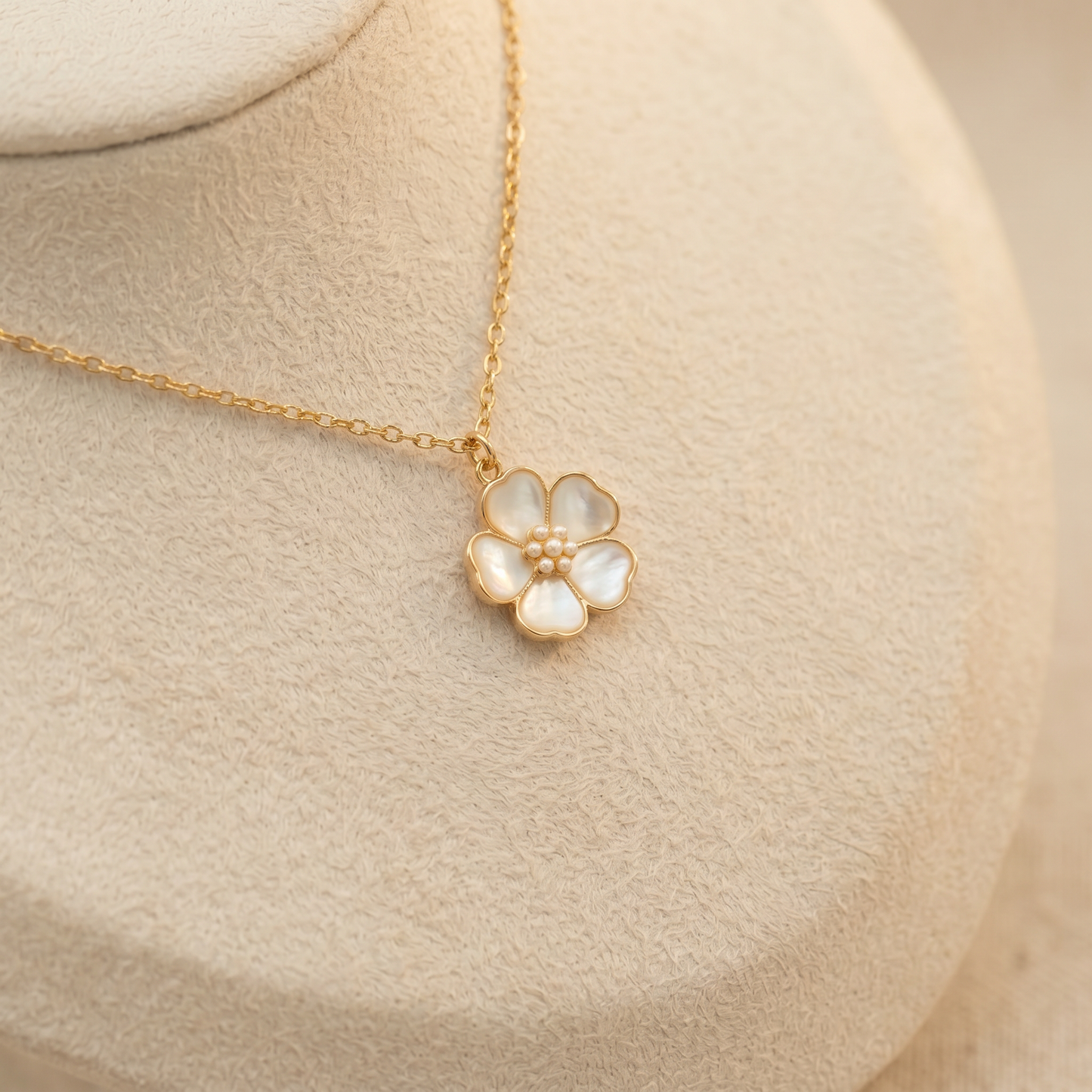 Mother-of-Pearl/Enamel Sakura Flower Necklace